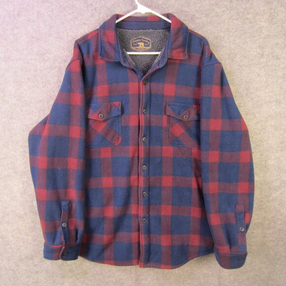 Freedom Foundry Jacket Mens 2XL Blue Red Plaid Sherpa Lined Flannel Button Up - Picture 1 of 7
